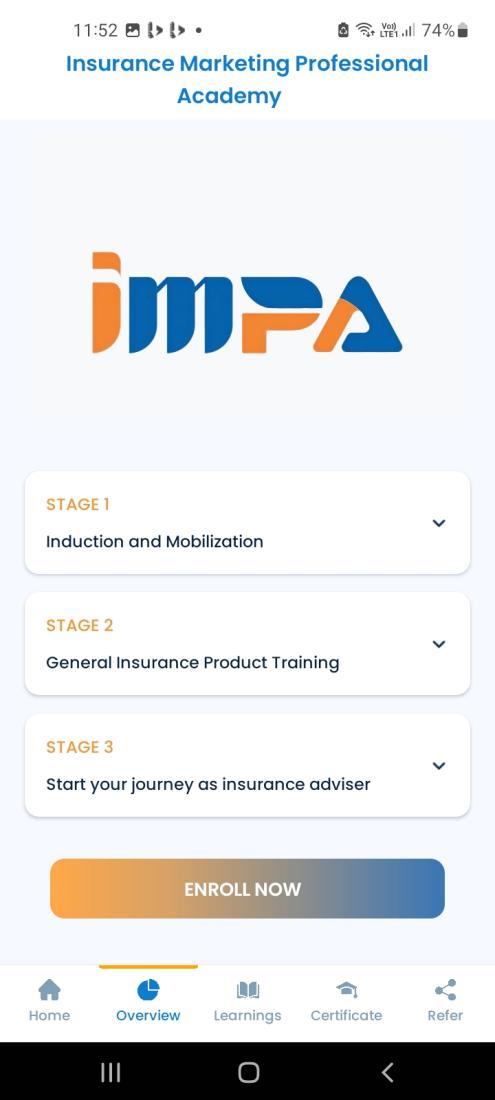 Program journey stages screen