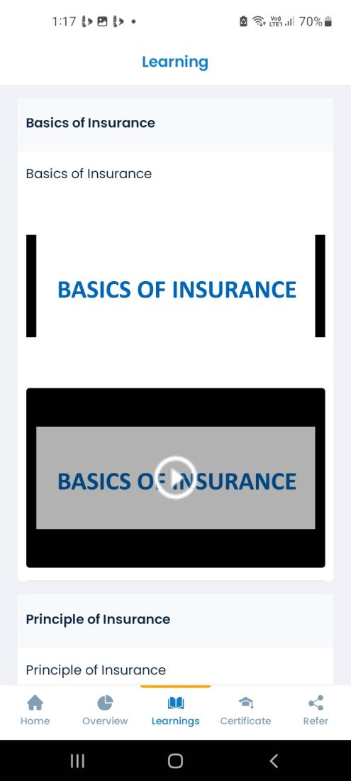 Learning modules screen
